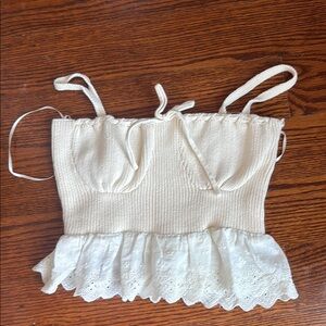 Elegant Cream Lace Trimmed Women's Top